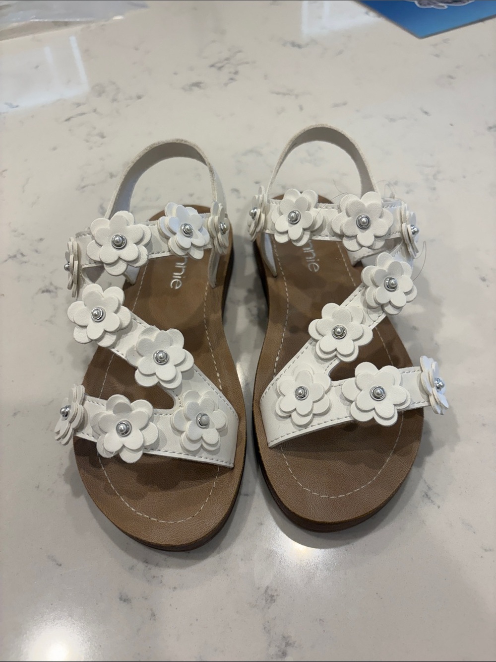 Girls White Floral Strap Sandals with Buckle